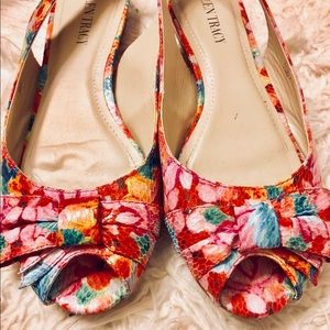 Unique Floral Peep Toe Slip-Ons!